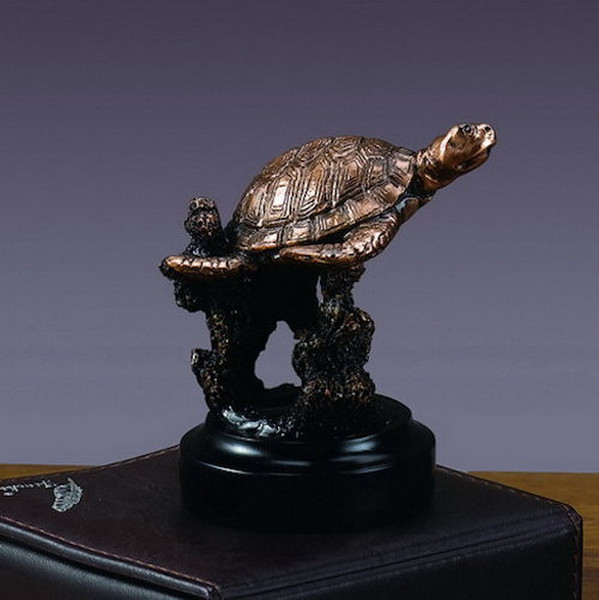 Turtle Swimming with Coral Statue